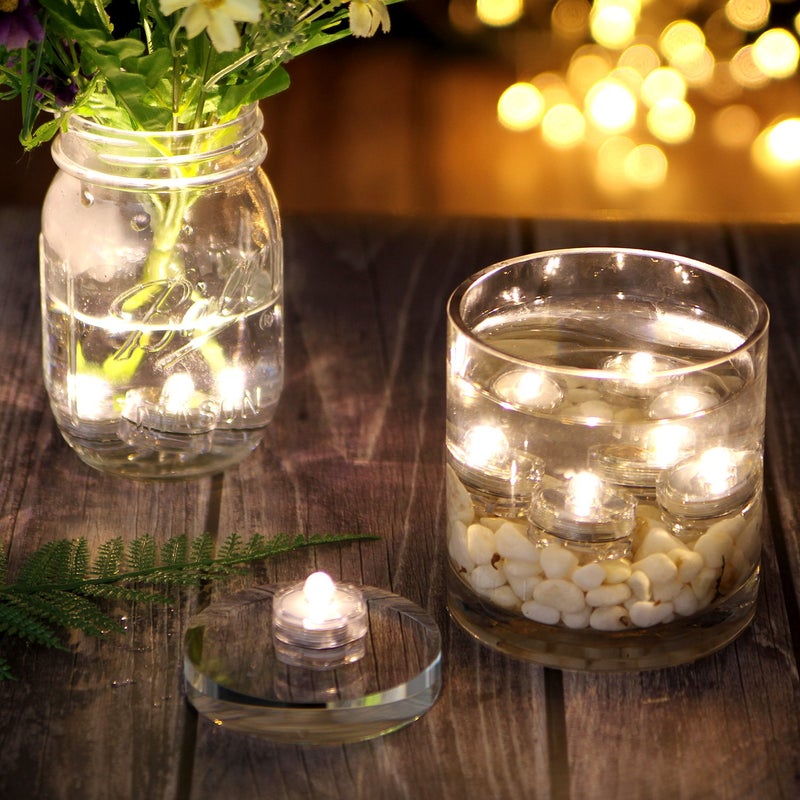 IMAGE 12x LED Waterproof Submersible Tealights Flameless Tealight Battery-Operated Sub Lights for Wedding Christmas Thanksgiving Party Events Home Decor Floral Warm White - Image 3